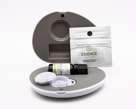 Essence Pearl Travel Case - Wearable Aromatherapy Kit with Nasal Diffuser Rings, Soaking Bay, and 5mL Essential Oil – Portable Wellness Gift Set for On-The-Go Self Care