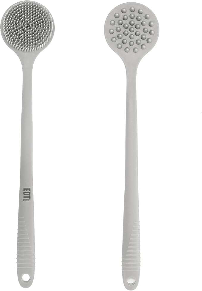 Bendable Long Handled Silicone Body Brush & Hair Scrubber - Bath Shower Back Brush, Shampoo Hair & Scalp Massager, Back Scrubber for Shower (Light Gray)