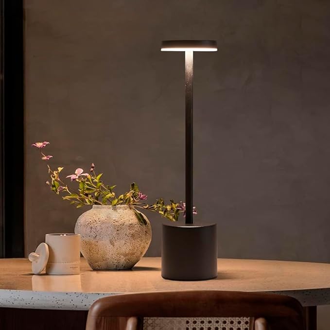 LED Cordless Table Lamp Set of 2, Portable 5000mAh Rechargeable Table Lamps, Touch Control Outdoor Table Lamp, 3 Color Dimmable Cordless Table Light For Dinner, Patio, Bedroom, Restaurant - Black
