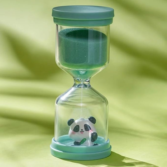 5 Minute Sand Timer,Plastic Hourglass Timer in Macaron Green with Panda Pattern,Hour Glass with Sand,Sand Timer for Students,Games,Classroom,Kitchen,Office,Desk Decor