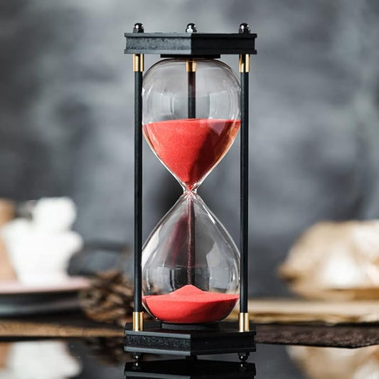 Large Hourglass Timer 60 Minute, Decorative Hexagon Frame Sandglass with Red Sand