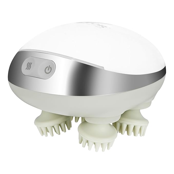 VEVOR Electric Scalp Massager with Heat, Rechargeable Heated Head Massager, IPX7 Waterproof | Portable Kneading Scalp Scratcher with 8 Removable Massage Head for Hair Growth, Deep Clean, Stress Relax