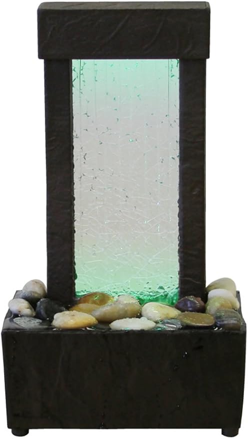 Nature's Mark 10" H Crackled Glass Light Show Tabletop Water Fountain with Natural River Rocks and Color Changing LED Lights (Cordless)