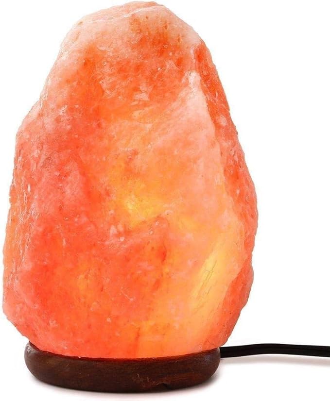 Himalayan Salt Lamp with Dimmer Switch - Natural Crystal Rock Night Light for Home Decor - Hand Carved Salt Lamp with Wooden Base - Soothing Amber Glow Night Light & Gifts