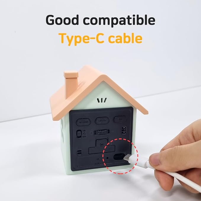 FLAITO Mood Home LED Table Clock – House-Shaped Night Light Alarm Clock with Auto-Dimming, Snooze, Date & Temperature Display – White & Maple Options, USB-C Cable Included (White)