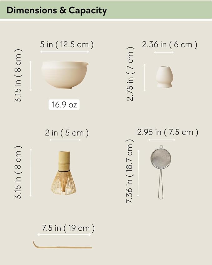 Matcha Set, 5 Pcs Matcha Whisk Set – Elegant Rounded Design Bowl with Folded Rim, Matte Buttercream Glaze, Comfortable to Use, Gift Box Included