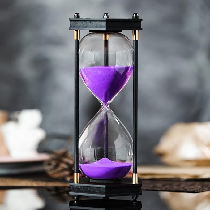 Large Hourglass Timer 60 Minute, Decorative Hexagon Frame Sandglass with Purple Sand