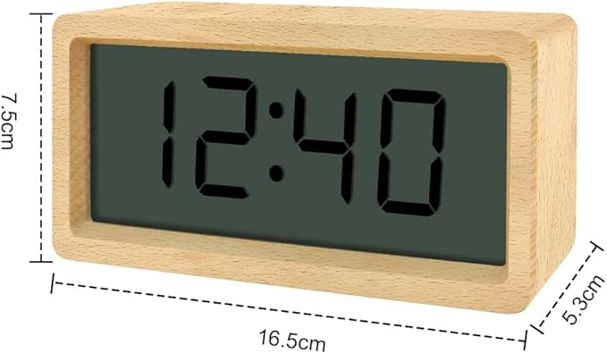 everwood Wooden Large Digital Alarm Clocks for Bedrooms with Large Number Display LCD Snooze Function, Battery Backup Operated