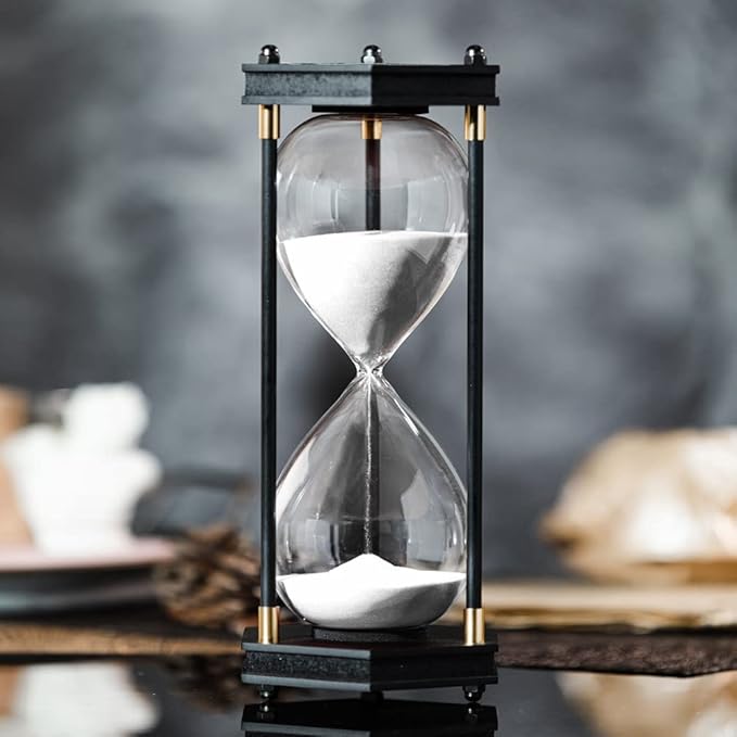 Large Hourglass Timer 60 Minute, Decorative Hexagon Frame Sandglass with White Sand