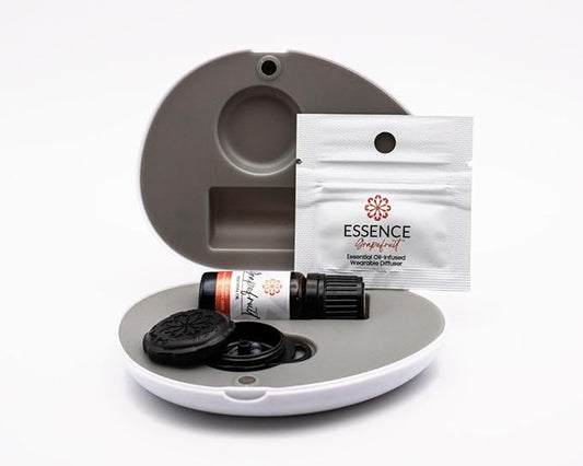 Essence Pearl Travel Case - Wearable Aromatherapy Kit with Nasal Diffuser Rings, Soaking Bay, and 5mL Essential Oil – Portable Wellness Gift Set for On?The?Go Self Care