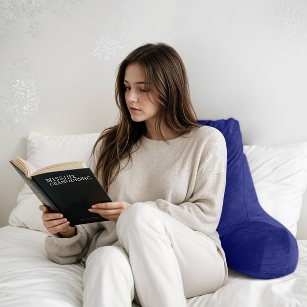 Reading Pillow for Sitting in Bed Adult, Reading Pillow with Shredded Memory Foam, Bed Pillow with Washable Cover, Back Pillow Sitting Up with Extend Arms, Navy, X-Large