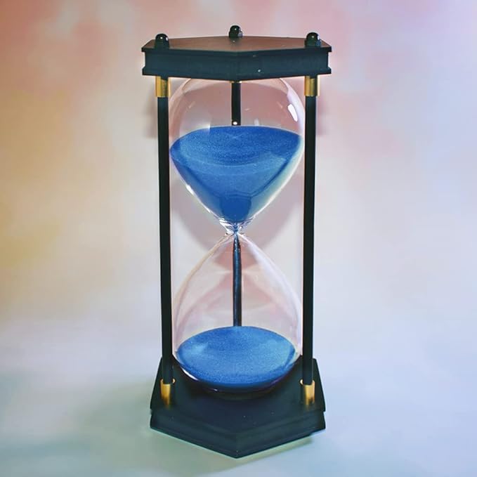 Large Hourglass Timer 60 Minute, Decorative Hexagon Frame Sandglass with Blue Sand