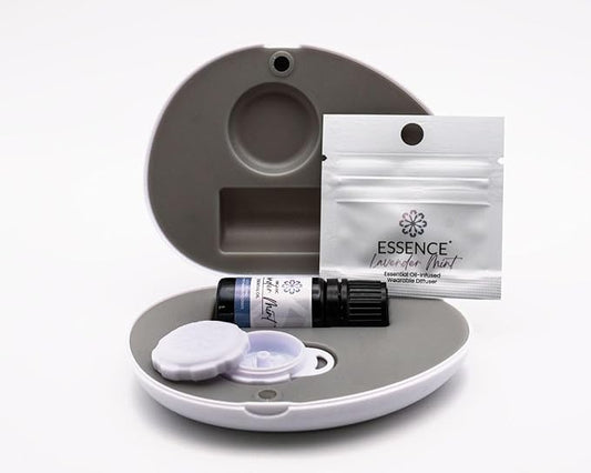 Essence Pearl Travel Case - Wearable Aromatherapy Kit with Nasal Diffuser Rings, Soaking Bay, and 5mL Essential Oil – Portable Wellness Gift Set for On?The?Go Self Care