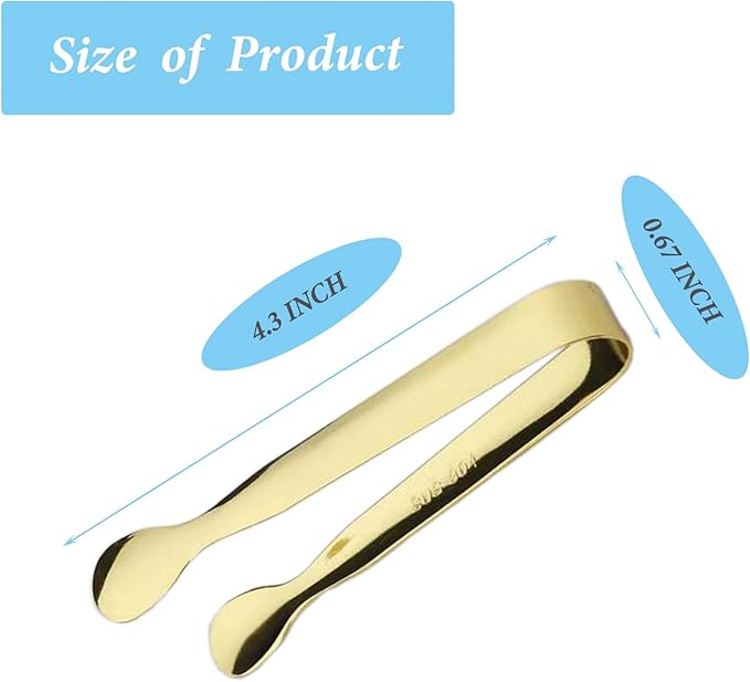 12PCS Ice Tongs Mini Sugar Tong 4.25Inch Stainless Steel Small Serving Tongs, Small Kitchen Tongs for Appetizers,Tea Party, Coffee Bar, Desserts (Gold 12pcs)