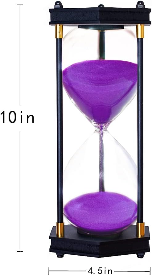 Large Hourglass Timer 60 Minute, Decorative Hexagon Frame Sandglass with Purple Sand