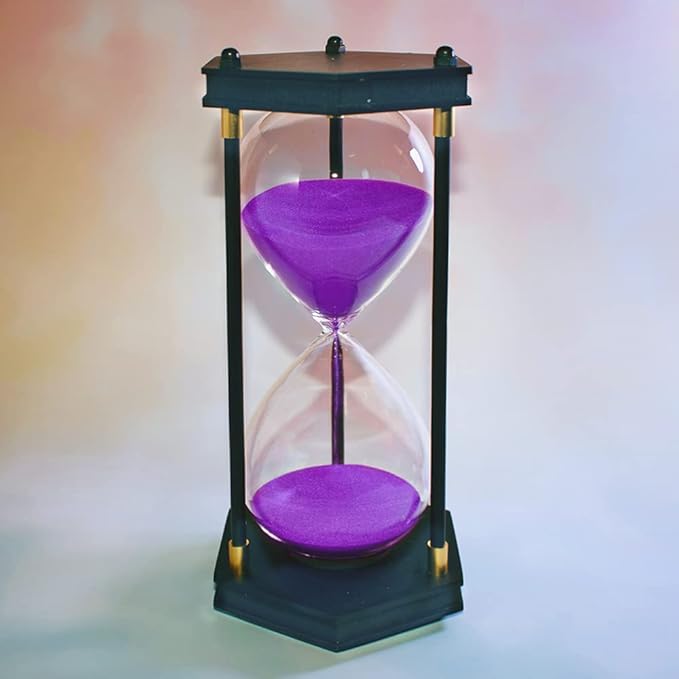 Large Hourglass Timer 60 Minute, Decorative Hexagon Frame Sandglass with Purple Sand