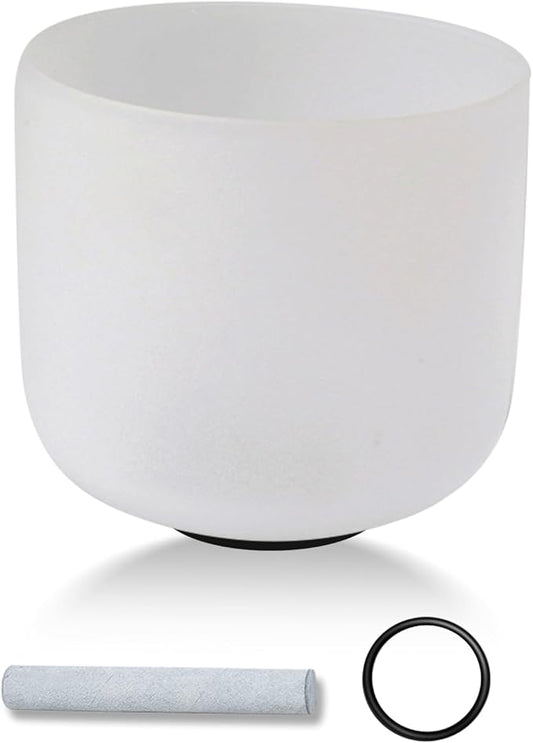 432HZ 7 Inchs Frosted Crystal Singing Bowl Set for Meditation Healing Yoga Chakra Quartz Crystal Sound Bowls with Heavy Duty Carry Case and Rubber Mallet,Suede Striker,O-rings