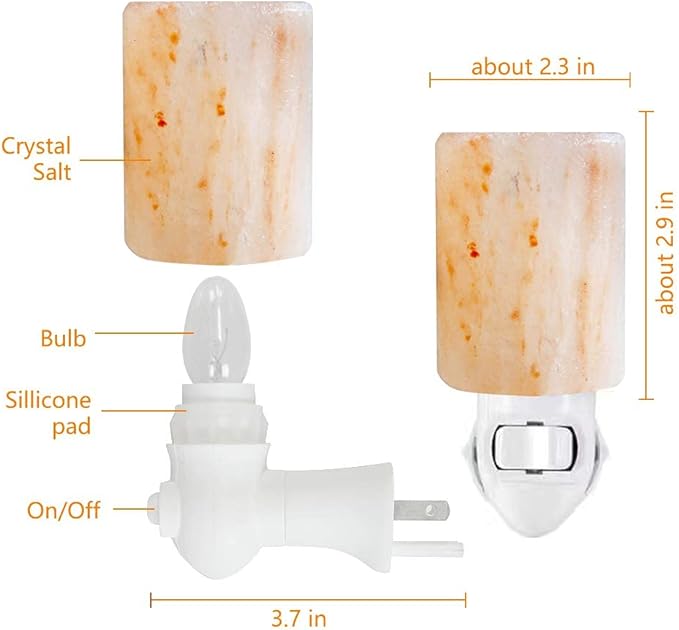 Himalayan Salt Lamp Plug in Night Light 2 Pack, 360 Degree Adjustable Wall Plug & Extra 4 Replacement Bulbs Bathroom Bedroom Night Light, Pink Crystal Rock Salt Hand Crafted Cylinder Size