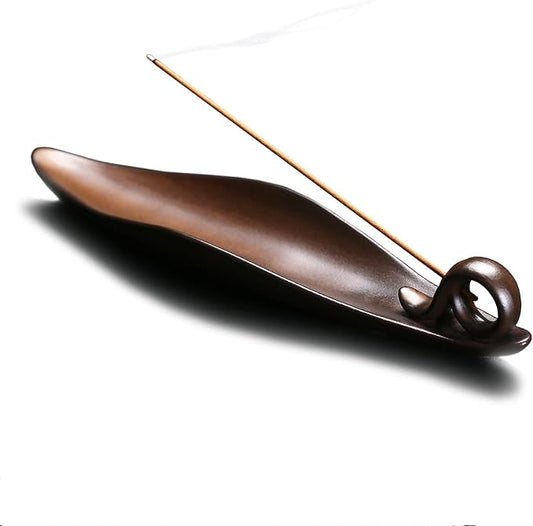 9" Length Incense Stick Holder with 3 Holes, White Porcelain Incense Tray Ash Cather for Spa, Meditation Room, Yoga, Home, Office (Brown)