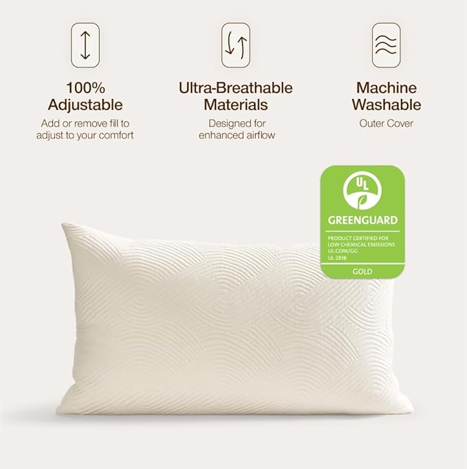 Coop Home Goods Adjustable Latex Pillow Queen, Talalay Latex & Microfiber Fill, Best Pillows for Sleeping, Ergonomic, Naturally Cooling, Eco-Friendly, Medium Firm for Back, Side & Stomach Sleepers