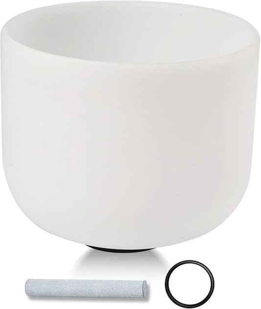 432HZ 12 Inchs Frosted Crystal Singing Bowl Set for Meditation Healing Yoga Chakra Quartz Crystal Sound Bowls with Heavy Duty Carry Case and Rubber Mallet,Suede Striker,O-rings
