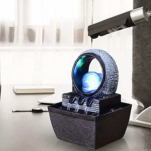 WICHEMI Indoor Fountain Tabletop Fountain Mini Waterfall Fountains Relaxation Water Feature Feng Shui Zen Meditation Desktop Fountain with Rolling Ball for Home Office Indoor Spaces Decor (Style 2)