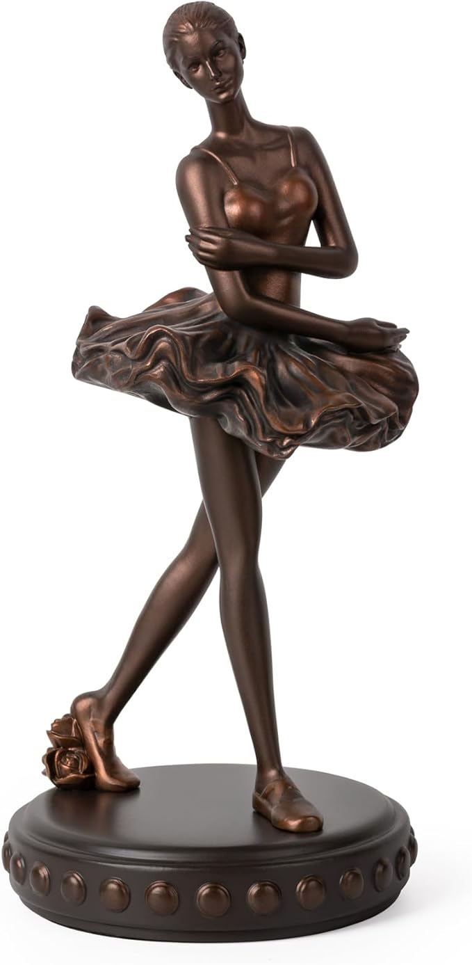 Ballerina Figurines, Ballerina Dancer Statues Resin Sculpture Vintage Home Decor, Ballet Dance Girl Ornament for Shelves Home Office Decor (Bronze)