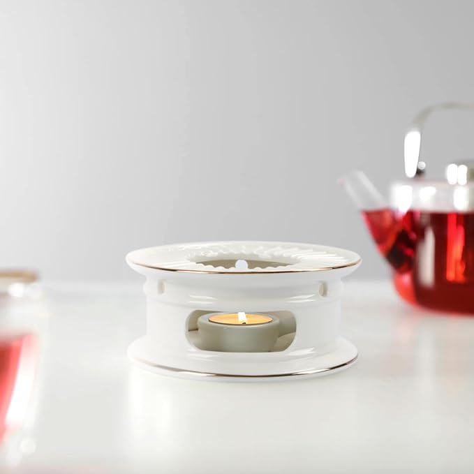 KAYCROWN Teapot Warmer, Ceramic Tea Warmer with Tealight Holder, Teapot Heater for Heating Coffee, Milk, Tea Light Heater, Candle Warmer (White)