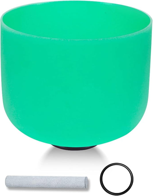 432HZ 9 Inchs Frosted Crystal Singing Bowl Set for Meditation Healing Yoga Chakra Quartz Crystal Sound Bowls with Heavy Duty Carry Case and Rubber Mallet,Suede Striker,O-rings