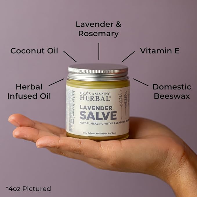 Ora's Amazing Herbal, Lavender Salve Balm, Drawing Salve with Lavender Essential Oil, Natural Skin Moisturizers, Repair Ointment for Irritated Skin, Aromatherapy for Relaxation Massage 4 oz
