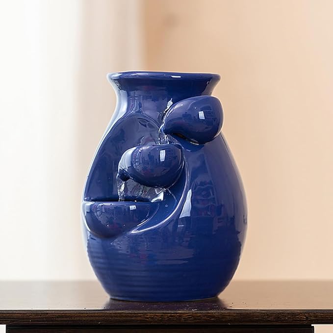 Ceramic Tabletop Desktop Fountain Water Feature Waterfall Home Indoor Decoration (Blue)