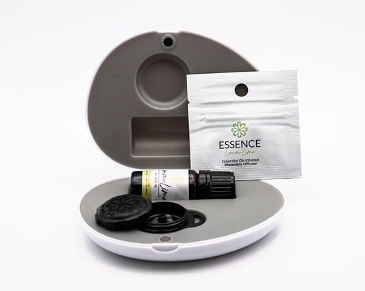 Essence Pearl Travel Case - Wearable Aromatherapy Kit with Nasal Diffuser Rings, Soaking Bay, and 5mL Essential Oil – Portable Wellness Gift Set for On-The-Go Self Care