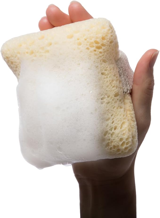 MartiniSPA Exfoliating Body & Shower Sponge with Soap Pocket. All Natural Italian Deep Cleansing Sponge with Soap Saver Pouch & Hand Strap for Men & Women - Use in Shower or Bath - 2 Units/Beige Color