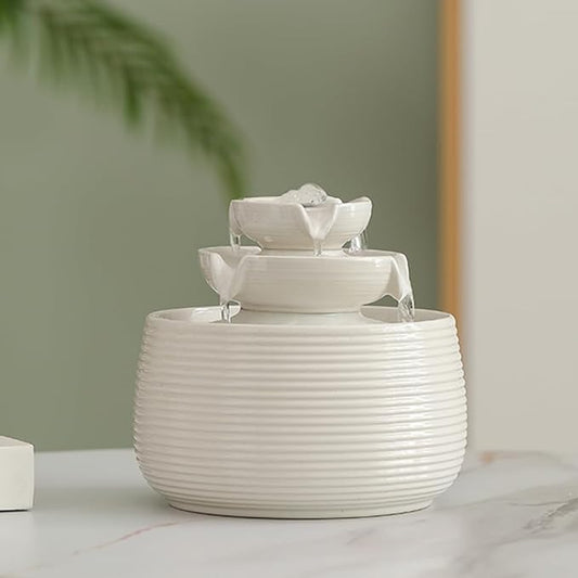 Outdoor and Indoor Water Feature Fountain Waterfall Tabletop Desktop mini Ceramic Garden Fountain (White A170)