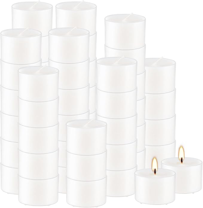 Set of 50 White Scented Tealight Candles Bulk, Vanilla Fragrance Wax with Clear Container, for Restaurant Dinner Weddings Baby Showers, Long Burning, 8 Hours