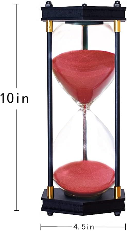 Large Hourglass Timer 60 Minute, Decorative Hexagon Frame Sandglass with Red Sand