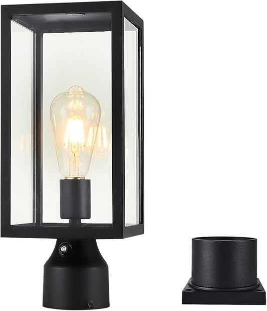 Large 15 inch Dusk to Dawn Outdoor Post Light,Waterproof Cast Aluminium Lamp Post Light Fixture,Post Lantern with Pier Mount Base,Matte Black,Suitable for Garden,Yard,Driveway,etc