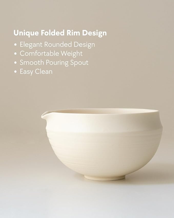 Matcha Set, 5 Pcs Matcha Whisk Set – Elegant Rounded Design Bowl with Folded Rim, Matte Buttercream Glaze, Comfortable to Use, Gift Box Included