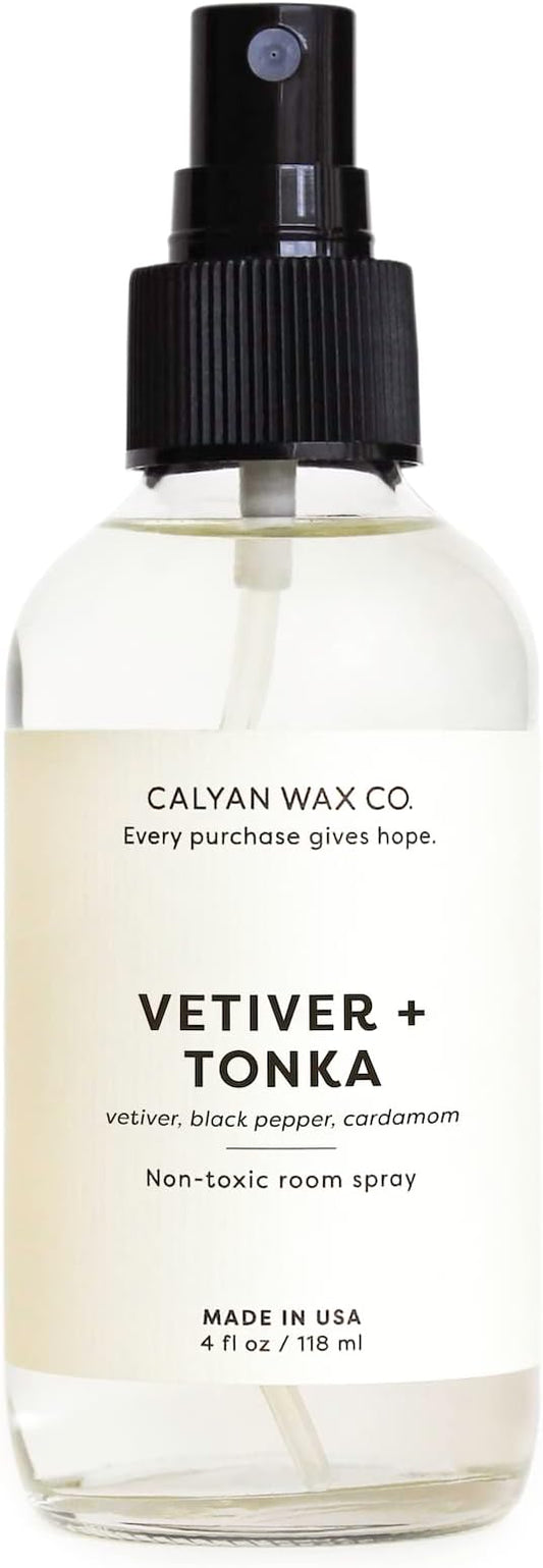 Calyan Wax Co. Vetiver & Tonka Room Spray - Non Toxic Air Freshener - Natural Room Deodorizer with Essential Oils - Air Freshener Spray for Home - 4 fl oz