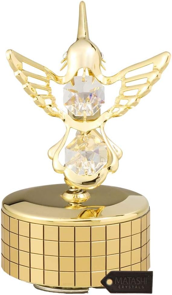 Matashi Christmas Gift for Women - Hummingbird Music Box with 24K Gold Plated Crystal - Tabletop Showpiece for Home, Office, Living Room for Her
