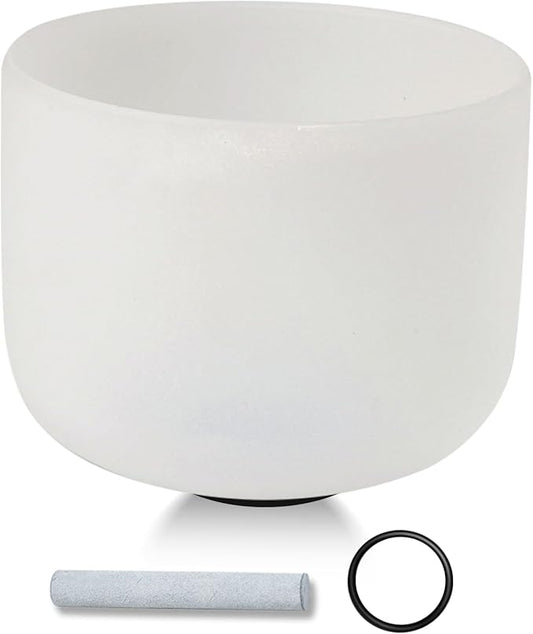 432HZ 11 Inchs Frosted Crystal Singing Bowl Set for Meditation Healing Yoga Chakra Quartz Crystal Sound Bowls with Heavy Duty Carry Case and Rubber Mallet,Suede Striker,O-rings