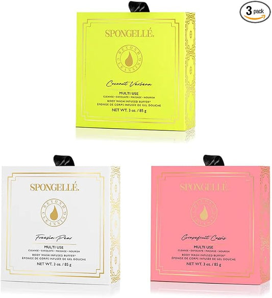 Spongelle Wild Flower Buffer Body Scrubber with Box | Bath & Shower Loofah for Women | Exfoliator with Body Wash Infused | 14+ uses (Coconut Verbena, Grapefruit Cassis, Freesia Pear)