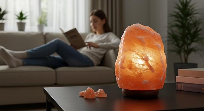 9-11lbs Natural Himalayan Salt Lamp with On/Off Cord & Wooden Base – Hand-Carved Pink Rock Salt Lamp for Home, Office & Relaxation Spaces