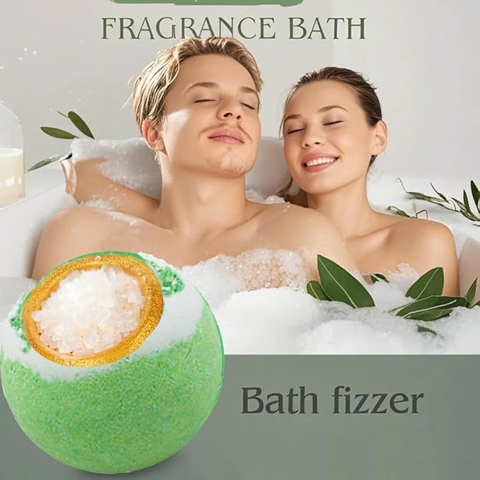 Green Tea Coarse Salt Bath Bombs Balls,4-Pack Gift Set,Moisturizing Dry Skin,Fizzy Spa,Relaxation,Self Care,Relaxing,Bubble Bath Bomb Idea for Men Women