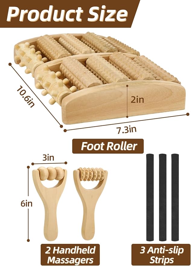 Aulock Double Foot Roller Massager Kit for Plantar Fasciitis Relief - 3 pcs Wooden Anti-Slip Feet Massager for Neuropathy Pain, Christmas Useful Gifts for Mom, Dad