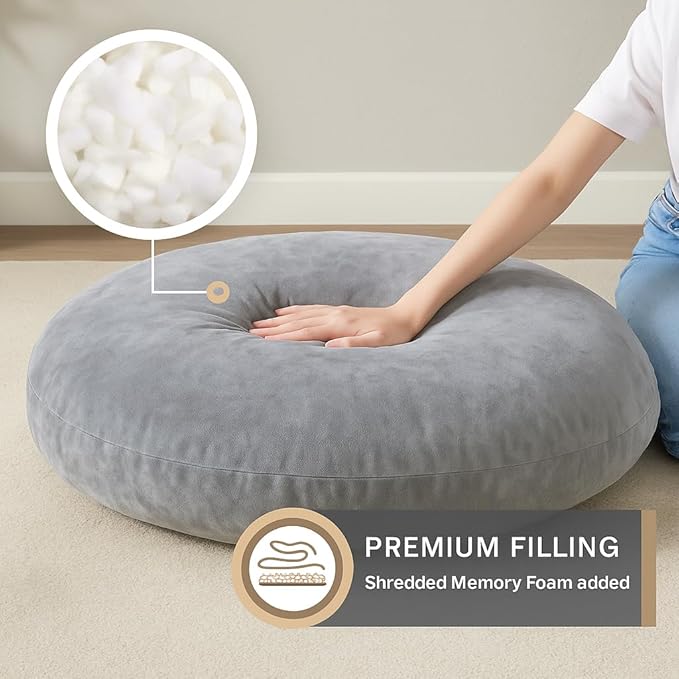 Codi Meditation Cushions Set of 2 – Large Round Floor Pillows for Adults with Removable Washable Cover, Soft and Supportive Floor Cushion for Yoga, Seating and Dog Bed, 32 inch - Grey