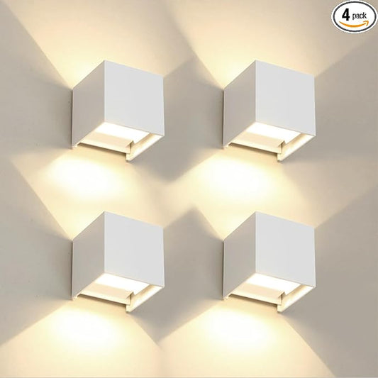 4 PCS LED 12W Outdoor Wall Lights Sconces Exterior/Interior Up and Down Lights IP65 Waterproof Modern Outdoor Lighting Fixtures Square Aluminum Exterior Wall Mount Light White 3000K Warm Lights
