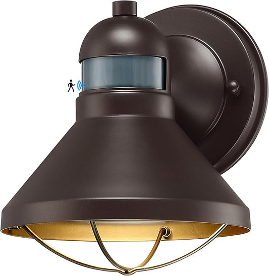 LONEDRUID Motion Sensor LED Outdoor Barn Lights Brown Exterior Wall Lantern Dusk to Dawn Outside Wall Mount Sconce Lighting Fixtures Antique Farmhouse Porch Lamp for House Patio Garage Front Door