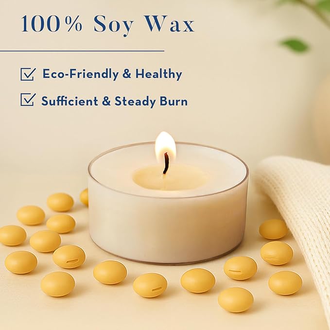 Crenovo Tea Lights Candles 200 Pack, Natural Soy Wax Tealights Candles Bulk 6 Hours Non-Toxic, Long Burning, Unscented Small Votive Cup Candles for Wedding, Party, Dinner, Emergency