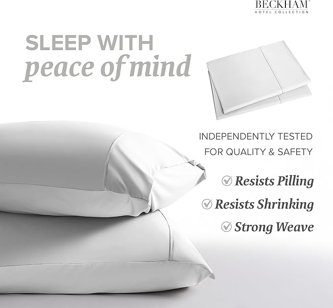 Beckham Hotel Collection Cooling Pillowcases for Hot Sleepers, King Size Set of 2, Cool Bedding, Envelop Closure, Silky Soft, Breathable, Moisture-Wicking, White